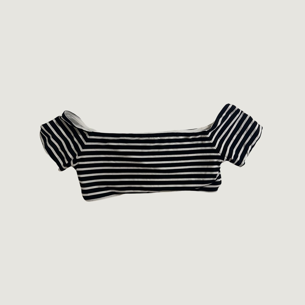Michael Kors Womens Black White Striped Off The Shoulder Bikini Top Size M